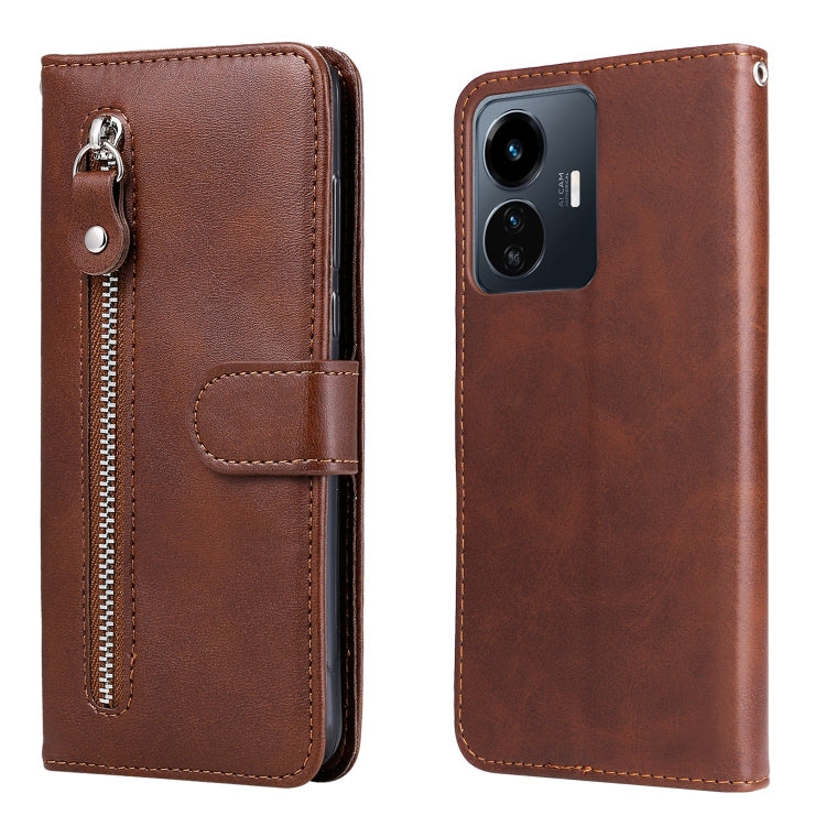 For vivo Y77 5G Calf Texture Zipper Leather Phone Case