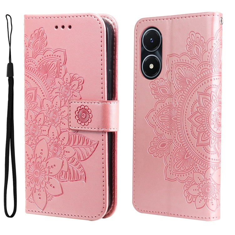 For vivo Y02s 7-petal Flowers Embossing Leather Phone Case