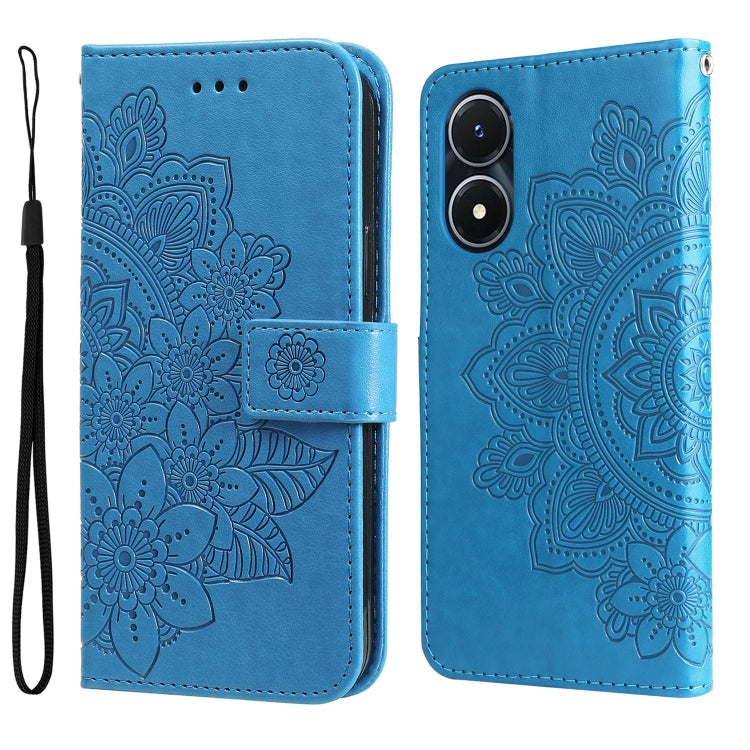 For vivo Y02s 7-petal Flowers Embossing Leather Phone Case