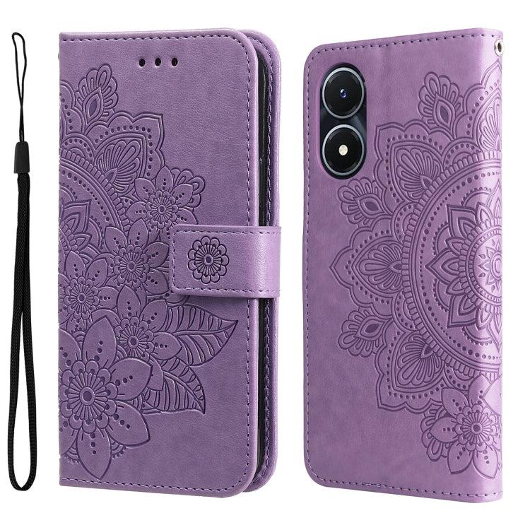 For vivo Y02s 7-petal Flowers Embossing Leather Phone Case