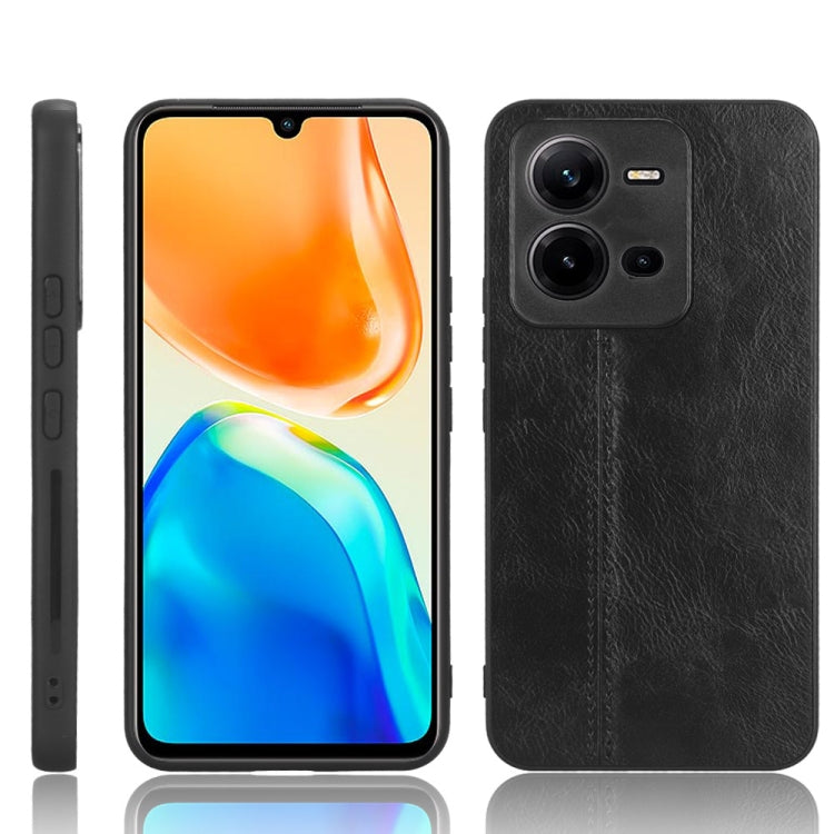 For vivo V25 5G Sewing Cow Pattern Skin PC + PU + TPU Case