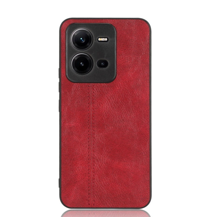 For vivo V25 5G Sewing Cow Pattern Skin PC + PU + TPU Case