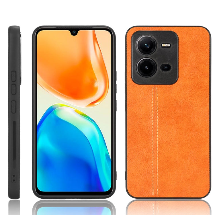 For vivo V25 5G Sewing Cow Pattern Skin PC + PU + TPU Case