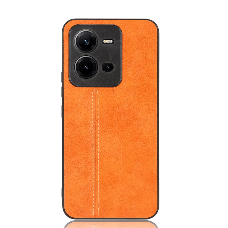 For vivo V25 5G Sewing Cow Pattern Skin PC + PU + TPU Case