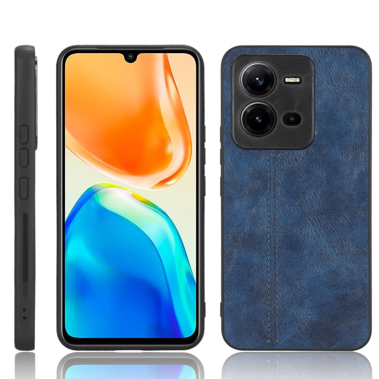 For vivo V25 5G Sewing Cow Pattern Skin PC + PU + TPU Case