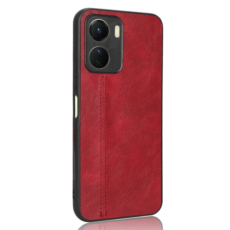 For vivo Y16 4G Sewing Cow Pattern Skin PC + PU + TPU Case