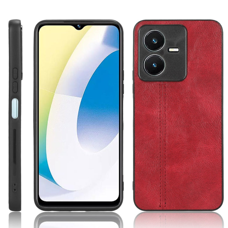 For vivo Y22 4G / Y22s 2022 Sewing Cow Pattern Skin PC + PU + TPU Case