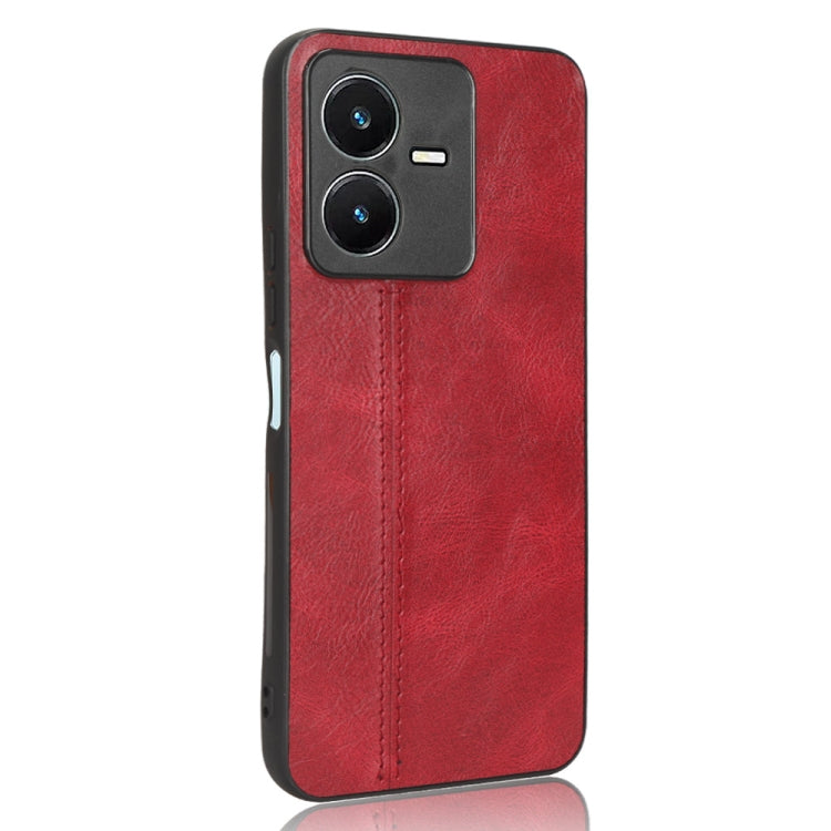 For vivo Y22 4G / Y22s 2022 Sewing Cow Pattern Skin PC + PU + TPU Case