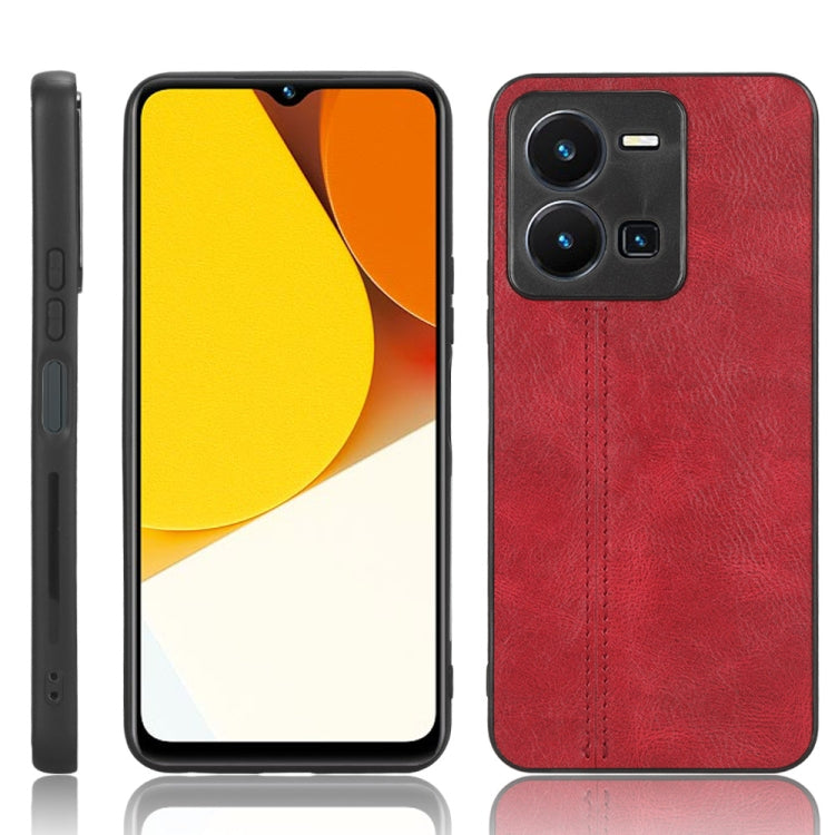 For vivo Y35 4G Sewing Cow Pattern Skin PC + PU + TPU Case