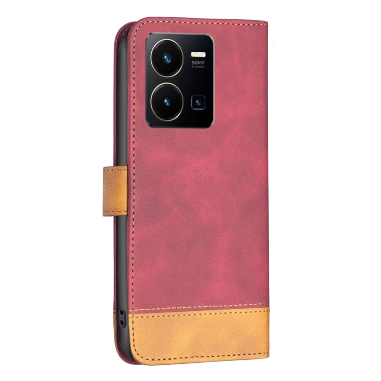 For vivo Y35/Y22 BF11 Color Matching Skin Feel Leather Phone Case