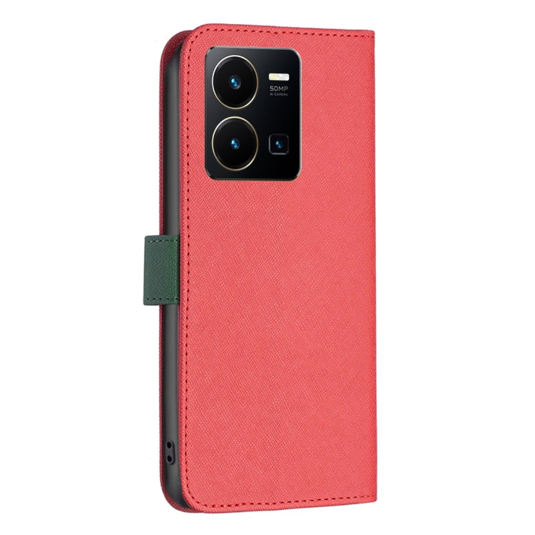 For vivo Y35/Y22 BF13 Color Matching Cross Texture Leather Phone Case