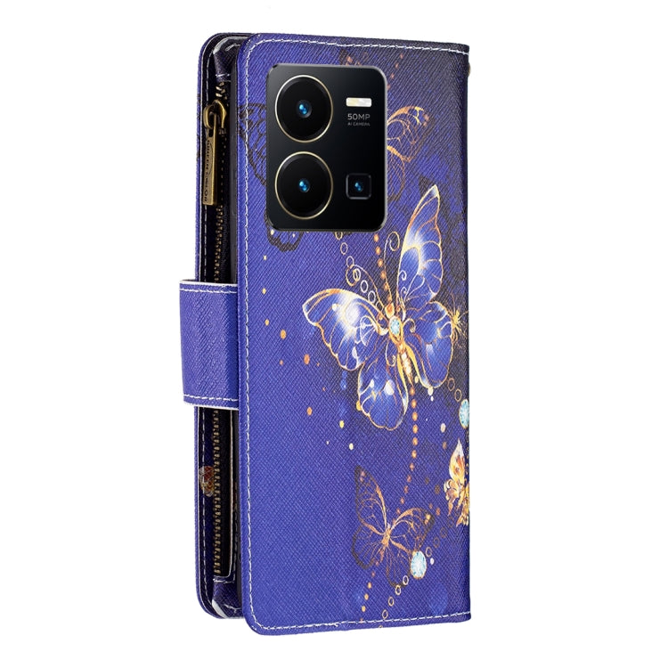 For vivo Y35/Y22 Colored Drawing Pattern Zipper Phone Leather Case