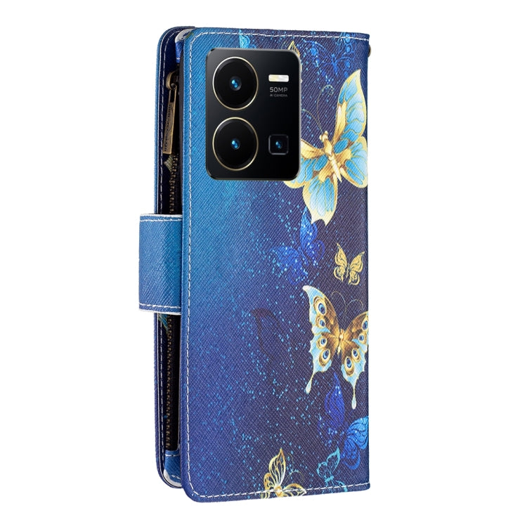 For vivo Y35/Y22 Colored Drawing Pattern Zipper Phone Leather Case