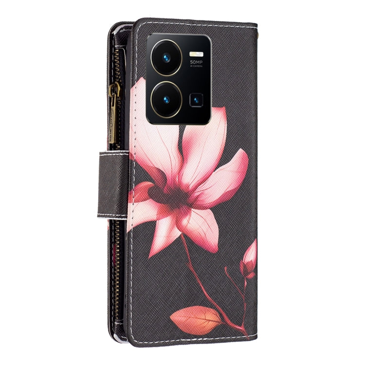 For vivo Y35/Y22 Colored Drawing Pattern Zipper Phone Leather Case