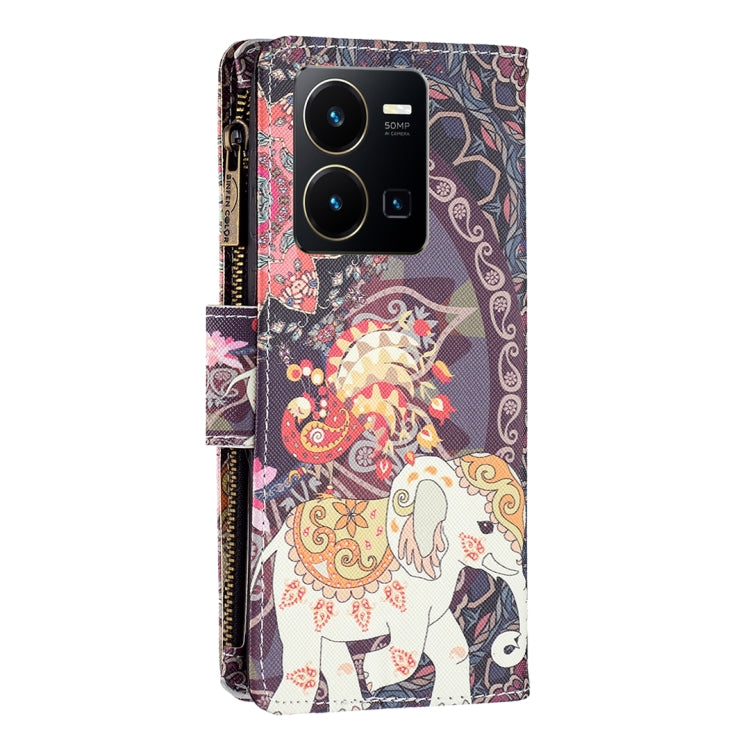 For vivo Y35/Y22 Colored Drawing Pattern Zipper Phone Leather Case