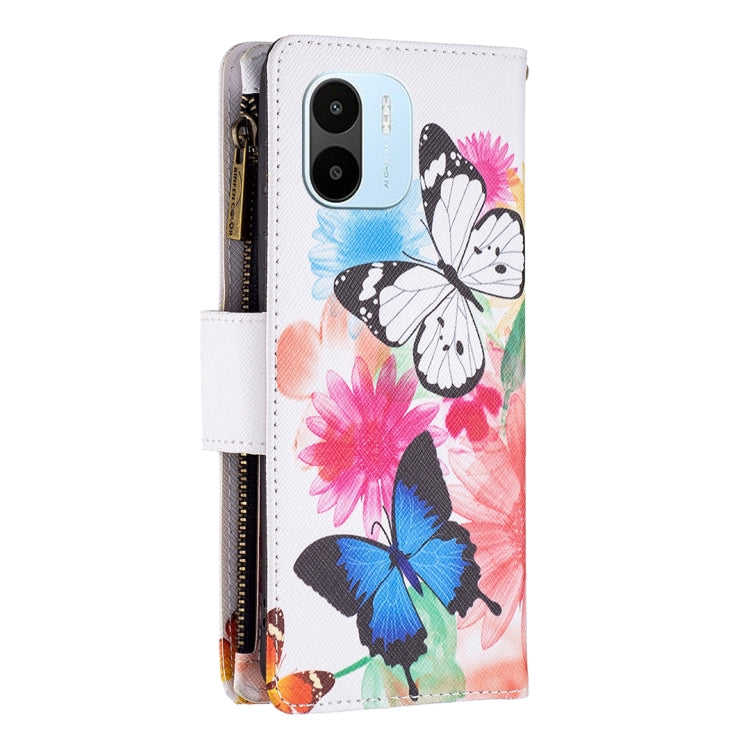 For Xiaomi Redmi A1/Redmi A1+ Colored Drawing Pattern Zipper Phone Leather Case