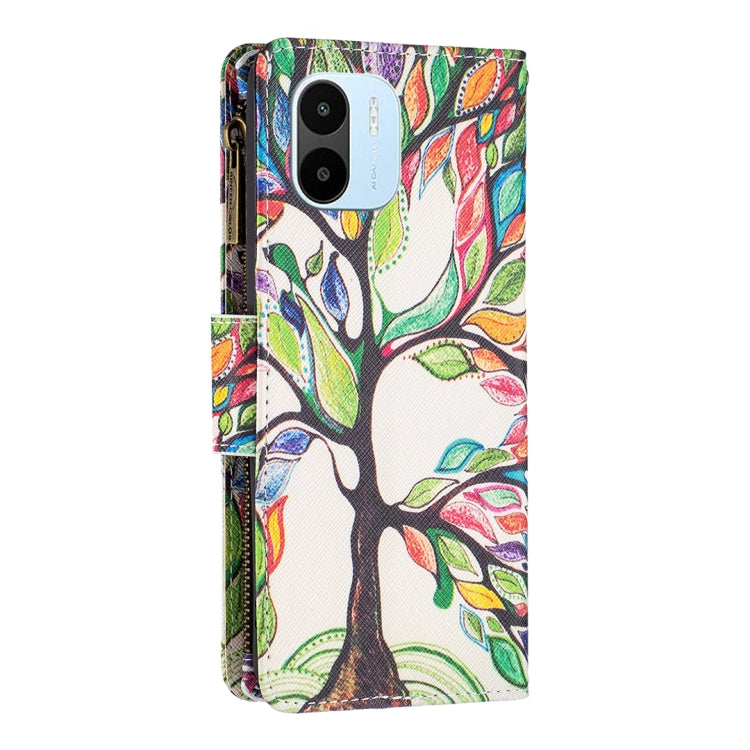 For Xiaomi Redmi A1/Redmi A1+ Colored Drawing Pattern Zipper Phone Leather Case