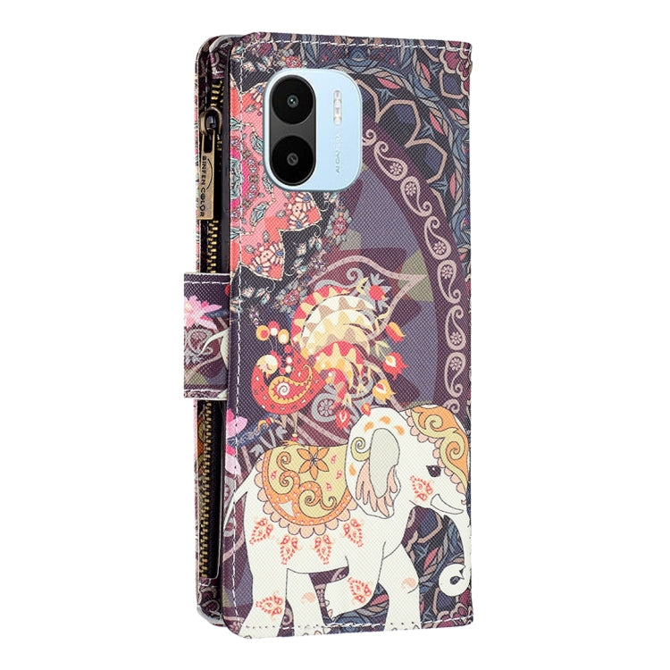 For Xiaomi Redmi A1/Redmi A1+ Colored Drawing Pattern Zipper Phone Leather Case