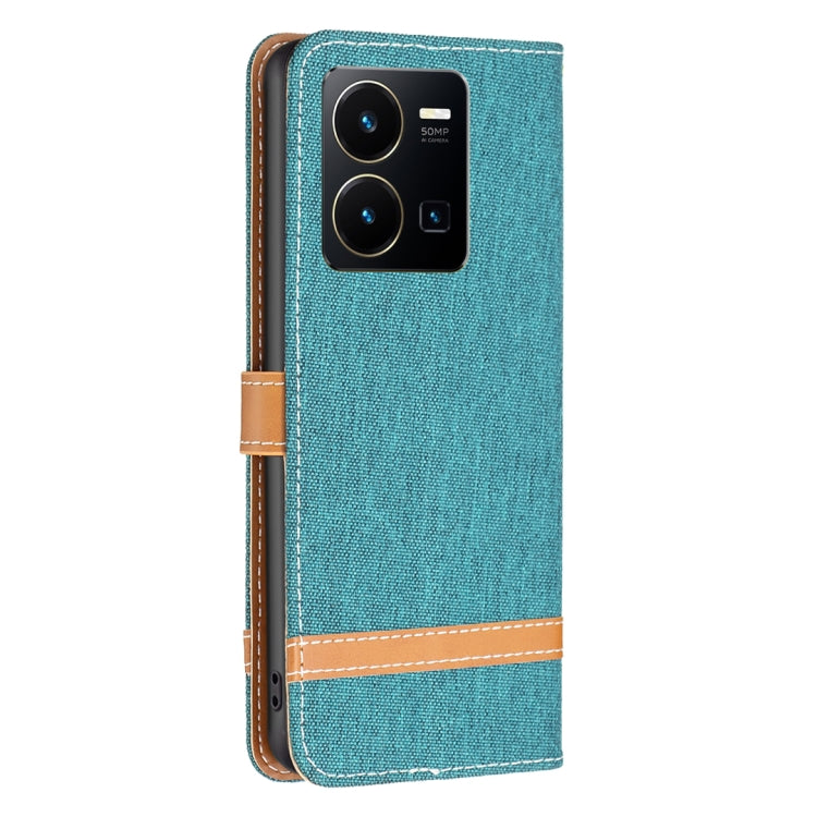 For vivo Y35 / Y22 Color Block Denim Texture Leather Phone Case
