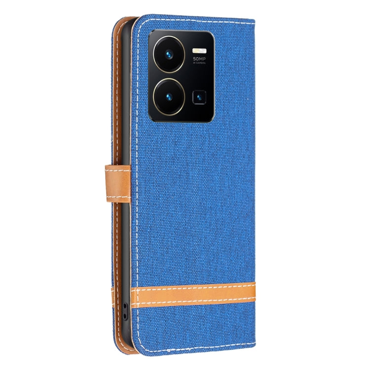 For vivo Y35 / Y22 Color Block Denim Texture Leather Phone Case