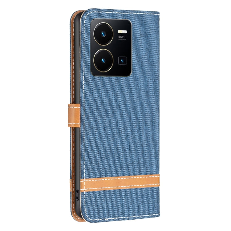 For vivo Y35 / Y22 Color Block Denim Texture Leather Phone Case