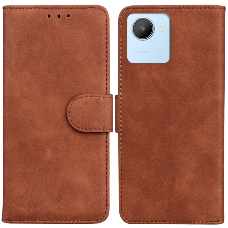 For Realme C30 Skin Feel Pure Color Flip Leather Phone Case