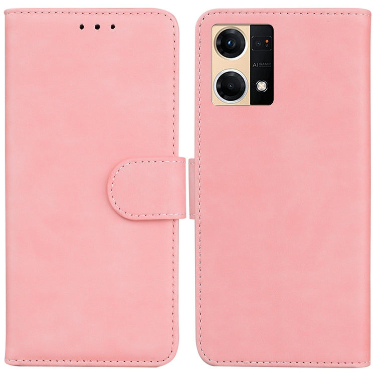 For OPPO Reno7 4G Skin Feel Pure Color Flip Leather Phone Case