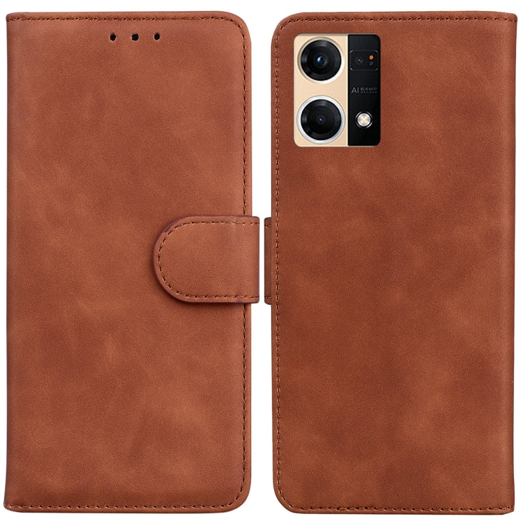 For OPPO Reno7 4G Skin Feel Pure Color Flip Leather Phone Case