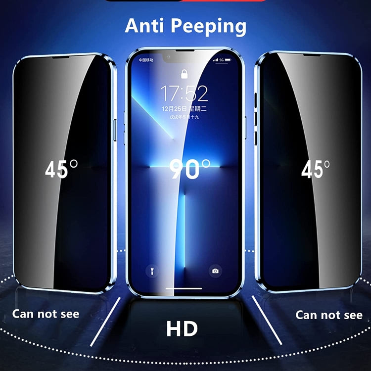 For iPhone 14 Pro Dual-Lock Anti-peeping Glass 360 Full Body Frosted Magnetic Phone Case