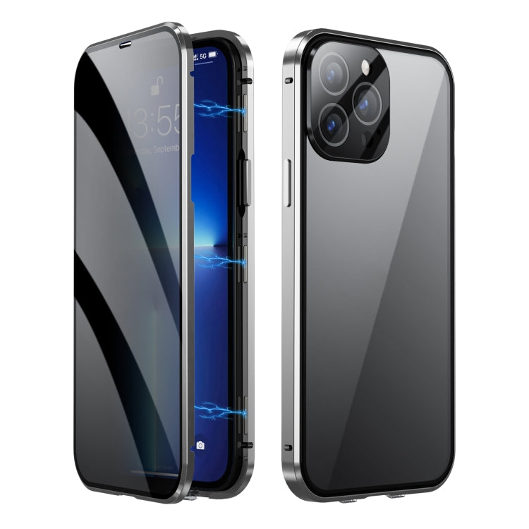 For iPhone 14 Pro Max Dual-Lock Anti-peeping Glass 360 Full Body Frosted Magnetic Phone Case