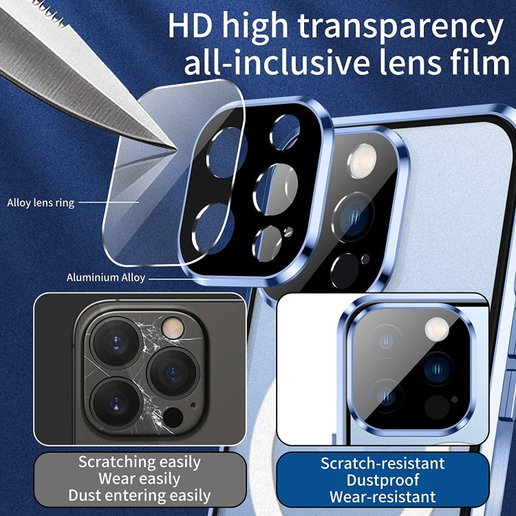 For iPhone 14 Pro Max Dual-Lock Anti-peeping Glass 360 Full Body Frosted Magnetic Phone Case