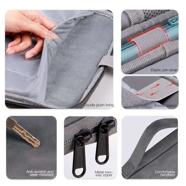 For 9.7-11 inch Laptop Portable Sheepskin Texture Leather Bag(Grey)
