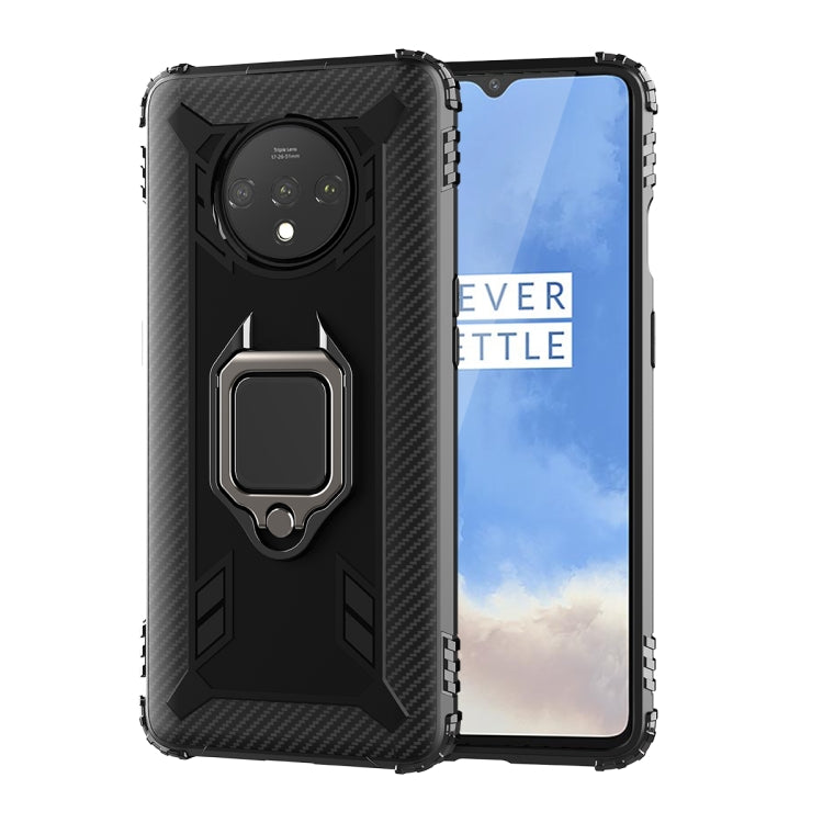 For OnePlus 7T Carbon Fiber Protective Case with 360 Degree Rotating Ring Holder
