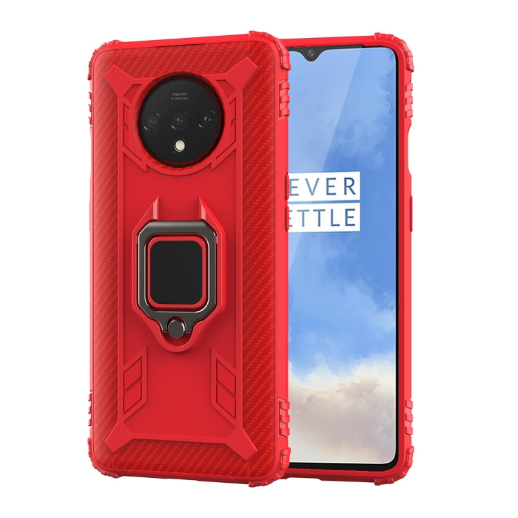 For OnePlus 7T Carbon Fiber Protective Case with 360 Degree Rotating Ring Holder