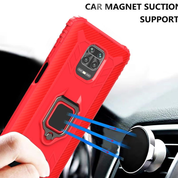 For Xiaomi Redmi Note 9 Pro Max Carbon Fiber Protective Case with 360 Degree Rotating Ring Holder