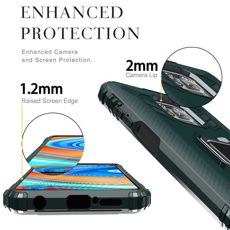 For Xiaomi Redmi Note 9 Pro Max Carbon Fiber Protective Case with 360 Degree Rotating Ring Holder