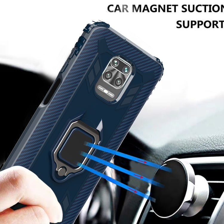 For Xiaomi Redmi Note 9 Pro Max Carbon Fiber Protective Case with 360 Degree Rotating Ring Holder