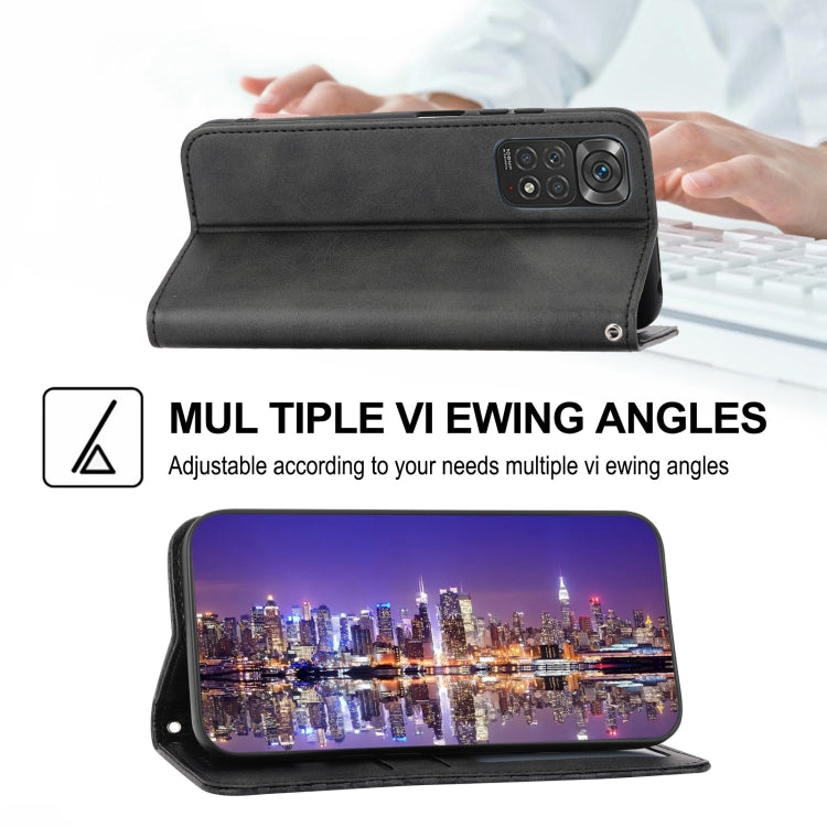 For Xiaomi Redmi Note 11S Global Cubic Grid Calf Texture Magnetic Closure Leather Phone Case