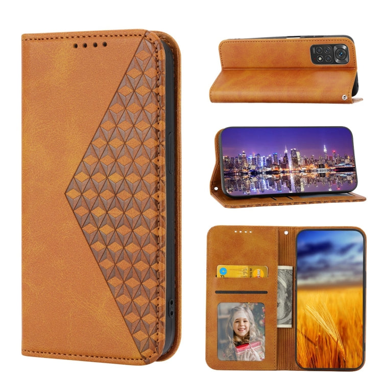 For Xiaomi Redmi Note 11S Global Cubic Grid Calf Texture Magnetic Closure Leather Phone Case