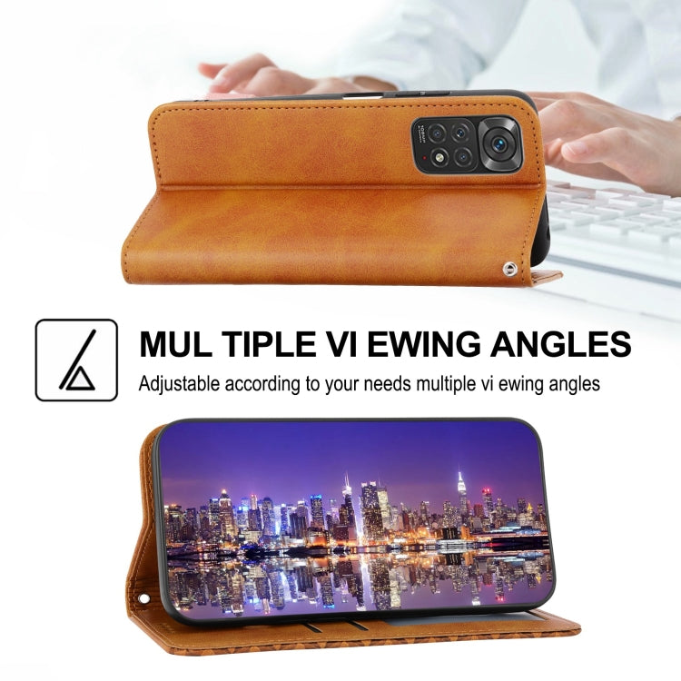 For Xiaomi Redmi Note 11S Global Cubic Grid Calf Texture Magnetic Closure Leather Phone Case