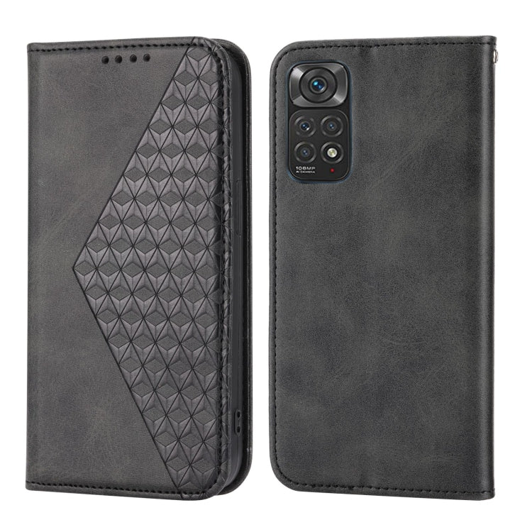 For Xiaomi Redmi Note 11 Pro 4G Cubic Grid Calf Texture Magnetic Closure Leather Phone Case
