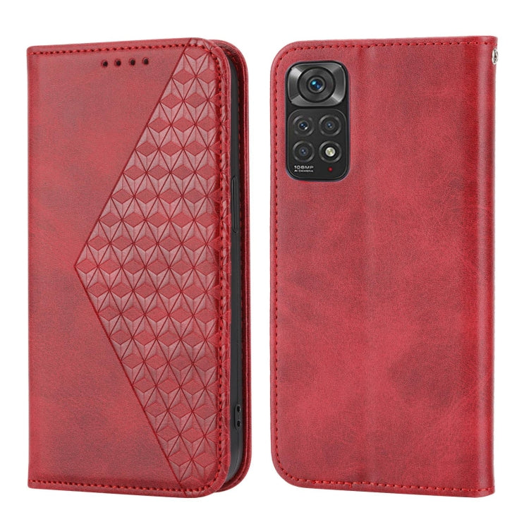 For Xiaomi Redmi Note 11 Pro 4G Cubic Grid Calf Texture Magnetic Closure Leather Phone Case