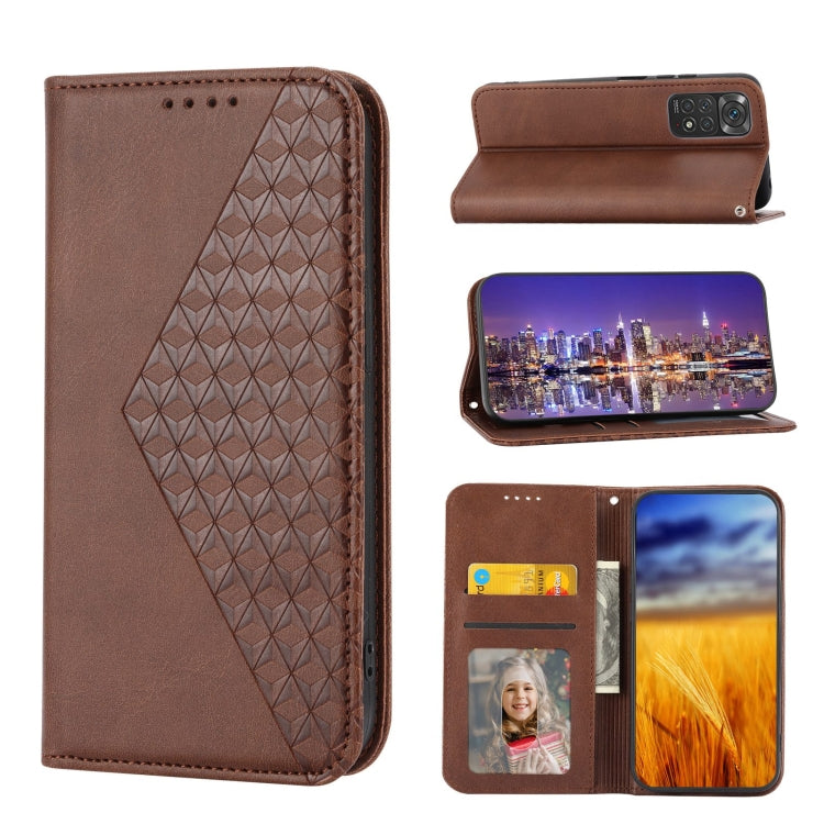 For Xiaomi Redmi Note 11 Pro 4G Cubic Grid Calf Texture Magnetic Closure Leather Phone Case