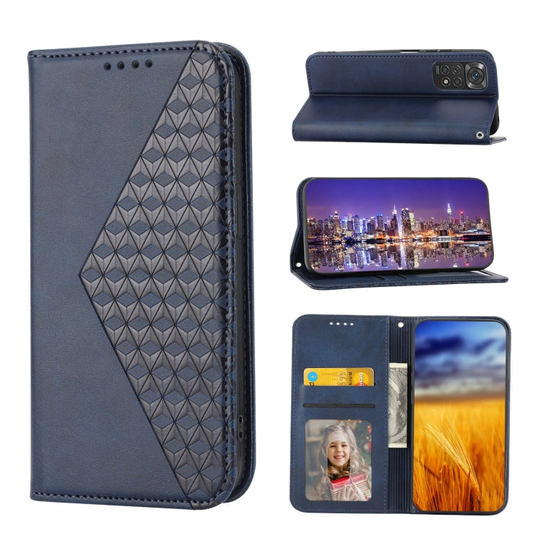 For Xiaomi Redmi Note 11 Pro 4G Cubic Grid Calf Texture Magnetic Closure Leather Phone Case