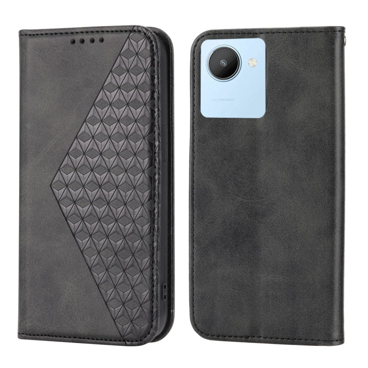 For Xiaomi Redmi 10C 4G Cubic Grid Calf Texture Magnetic Closure Leather Phone Case