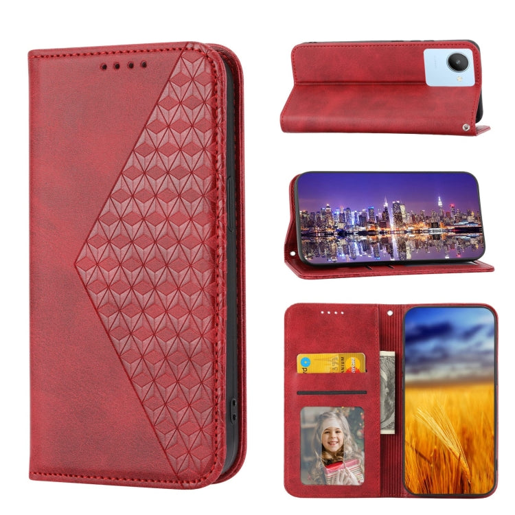 For Xiaomi Redmi 10C 4G Cubic Grid Calf Texture Magnetic Closure Leather Phone Case