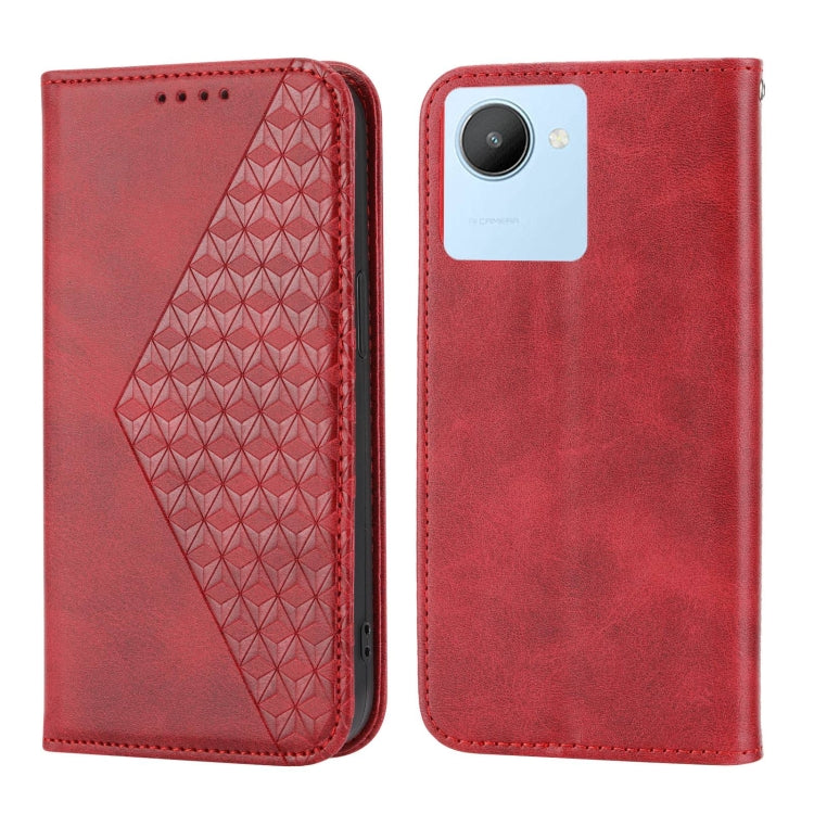 For Xiaomi Redmi 10C 4G Cubic Grid Calf Texture Magnetic Closure Leather Phone Case