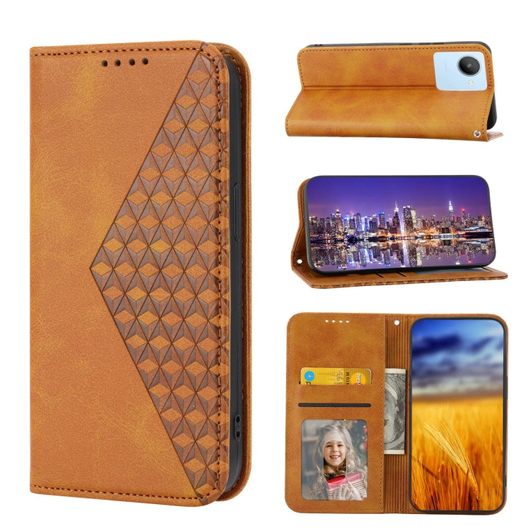 For Xiaomi Redmi 10C 4G Cubic Grid Calf Texture Magnetic Closure Leather Phone Case