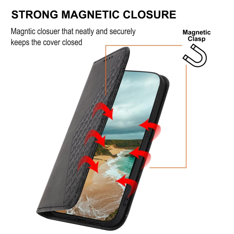 For Realme 9i Cubic Grid Calf Texture Magnetic Closure Leather Phone Case