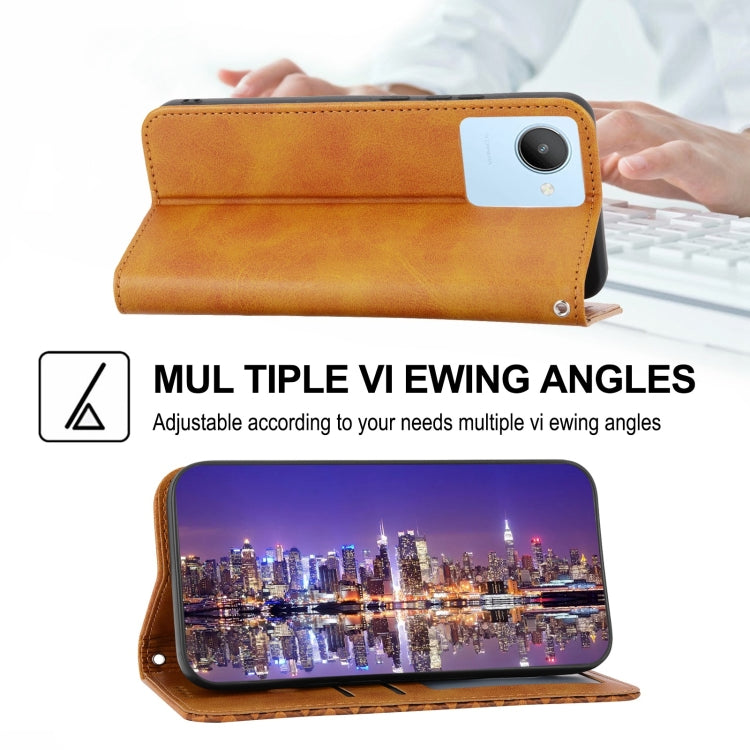 For Realme C35 Cubic Grid Calf Texture Magnetic Closure Leather Phone Case